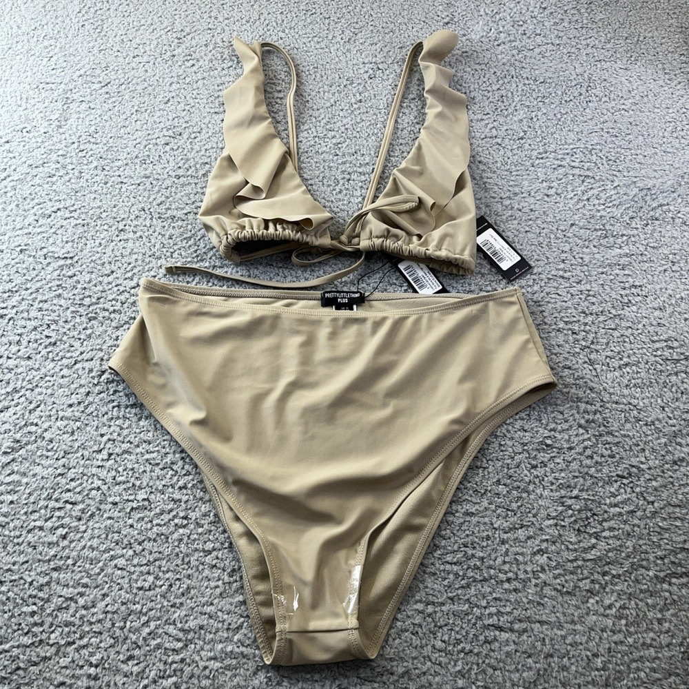 NWT Pretty Little Thing Women's Sz 18(Top) 16(Bottom)‎ Stone Mix & Match Bikini